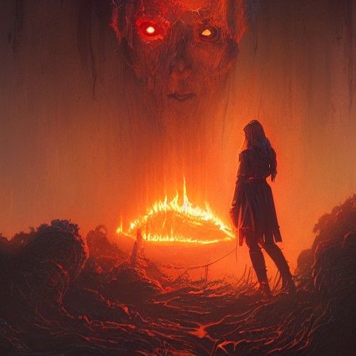 Burning Witch in Retropunk Art Style