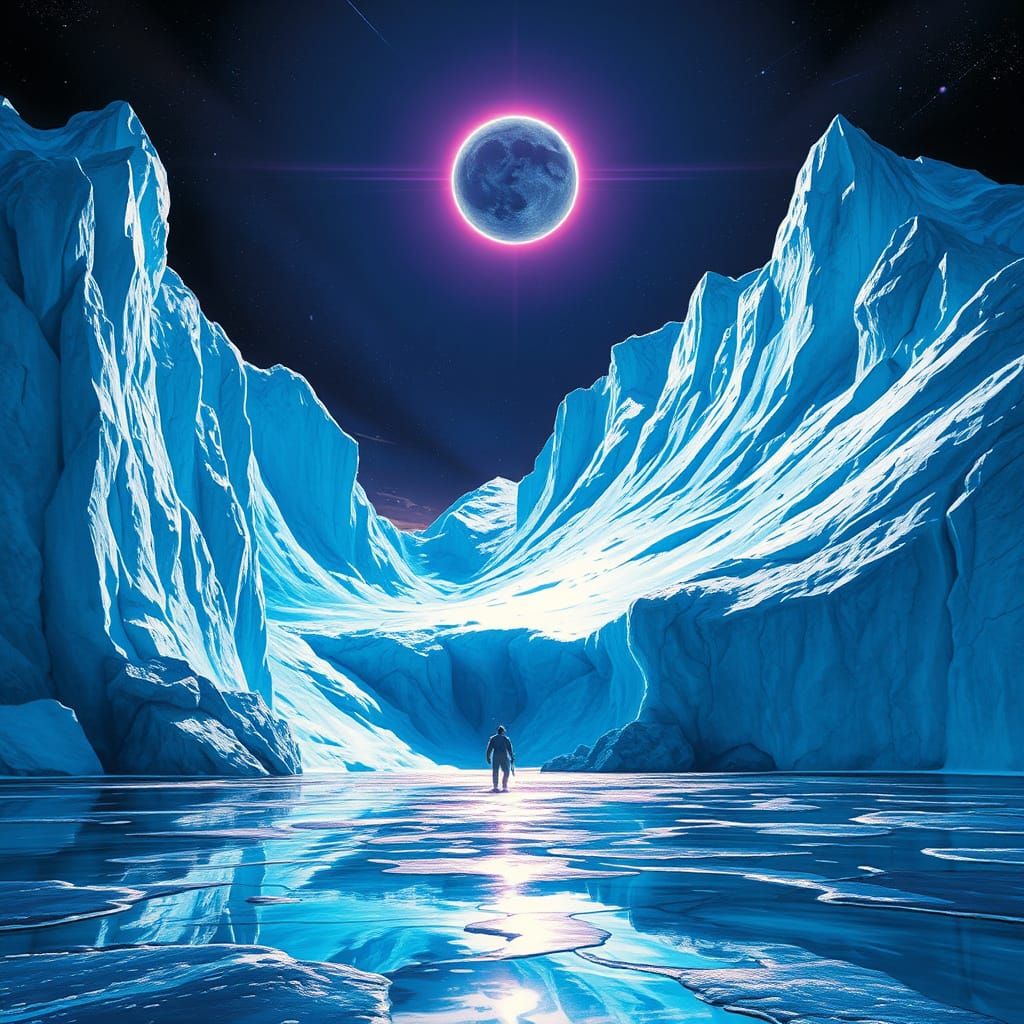 Ethereal Glacier Under Cosmic Black Sun