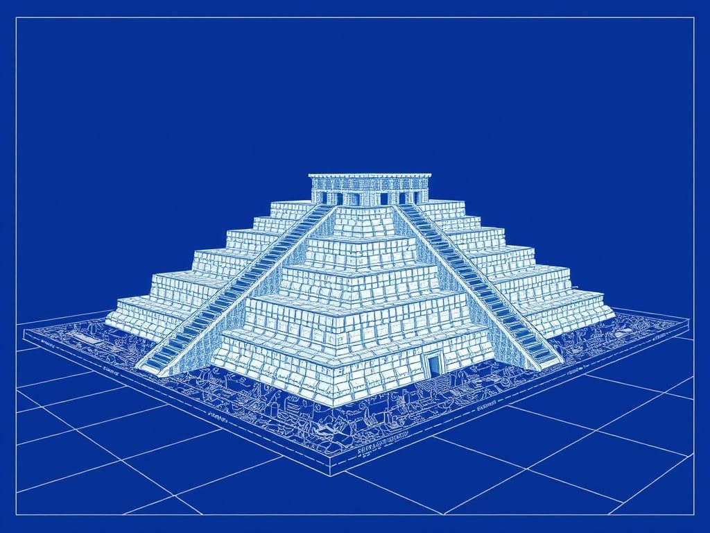 Mesopotamian Ziggurat Blueprint: Ancient Engineering CAD Dra...