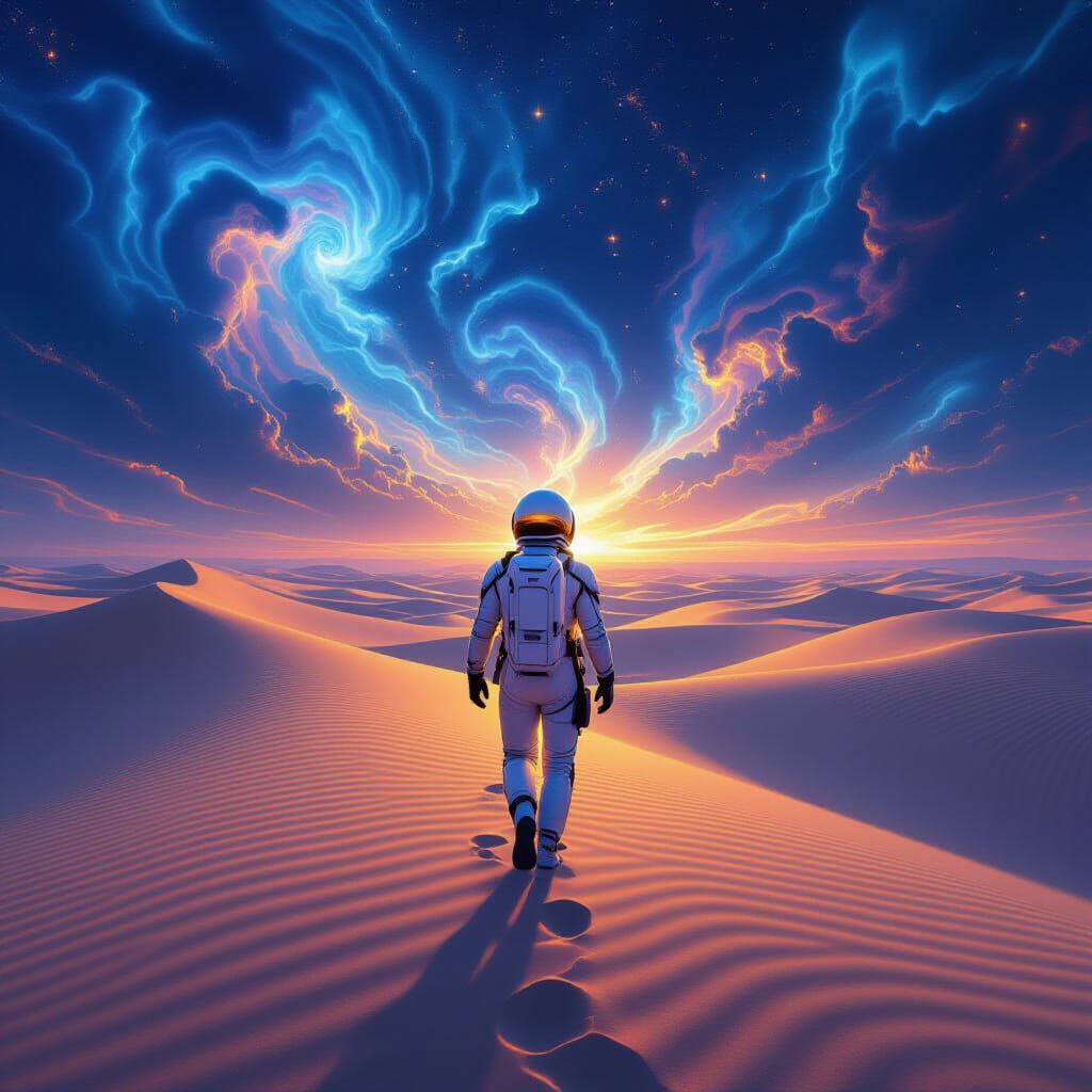 Futuristic Astronaut in Holographic Desert