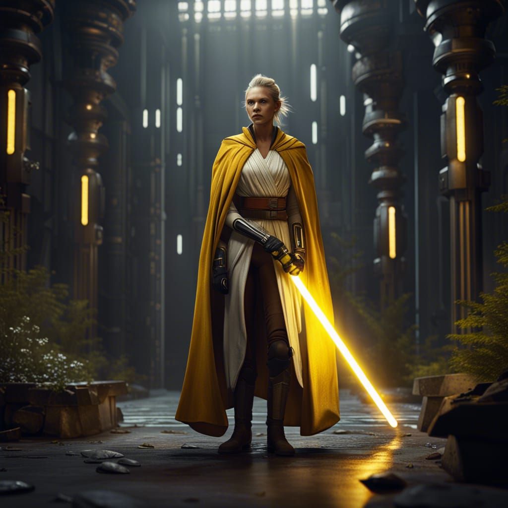 Armored Female Jedi with Yellow Lightsaber
