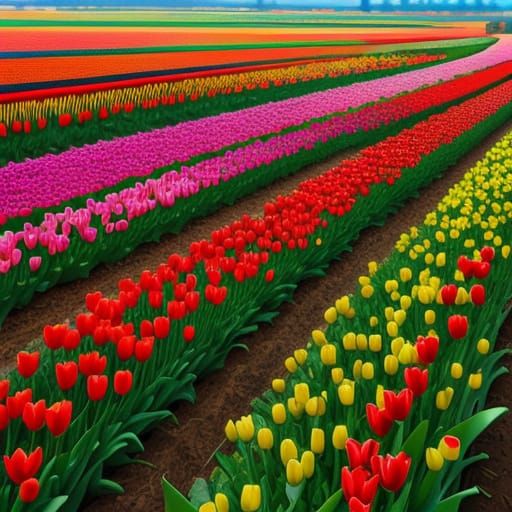 fields of tulips growing in Holland