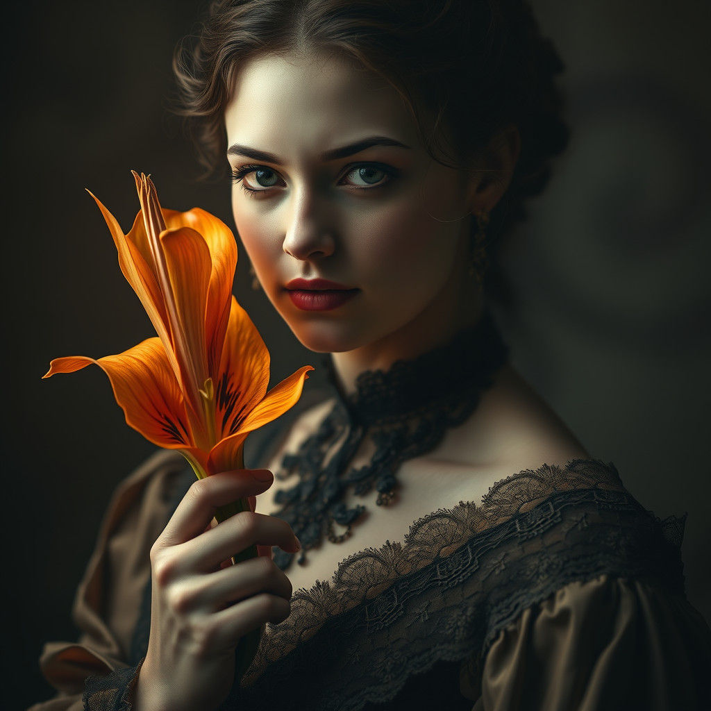 Mystical Woman with Tiger Lily in Surrealist Style