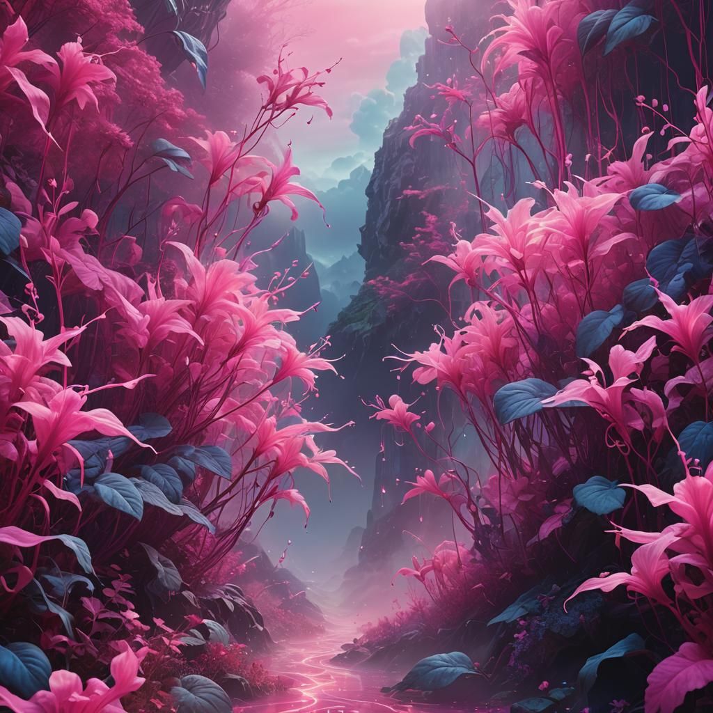 Dreamy Fantasy Wallpaper in Delicate Fuchsia and Pink