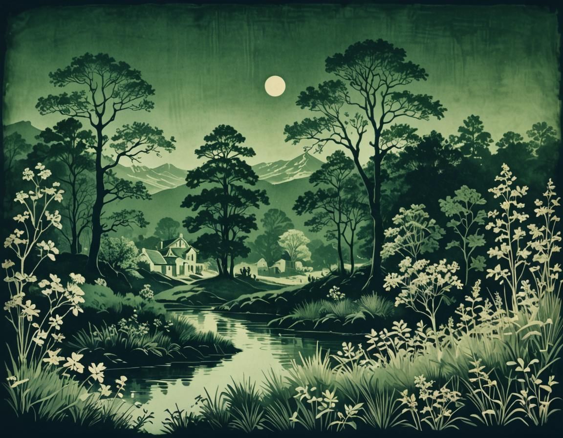 Ethereal Cyanotype Landscapes in Historical Photorealistic S...