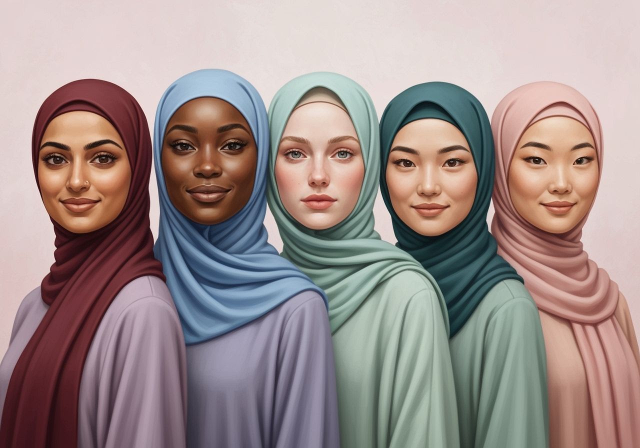 Portrait of Four Hijabi Women Friends as Painting
