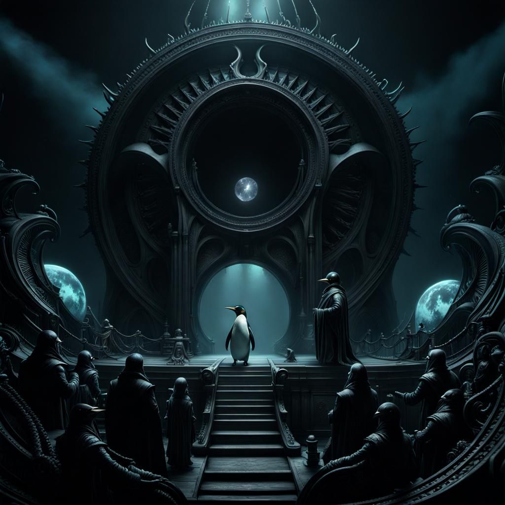 Penguin Horror: A Cosmic Masterpiece in Dark Fantasy Style