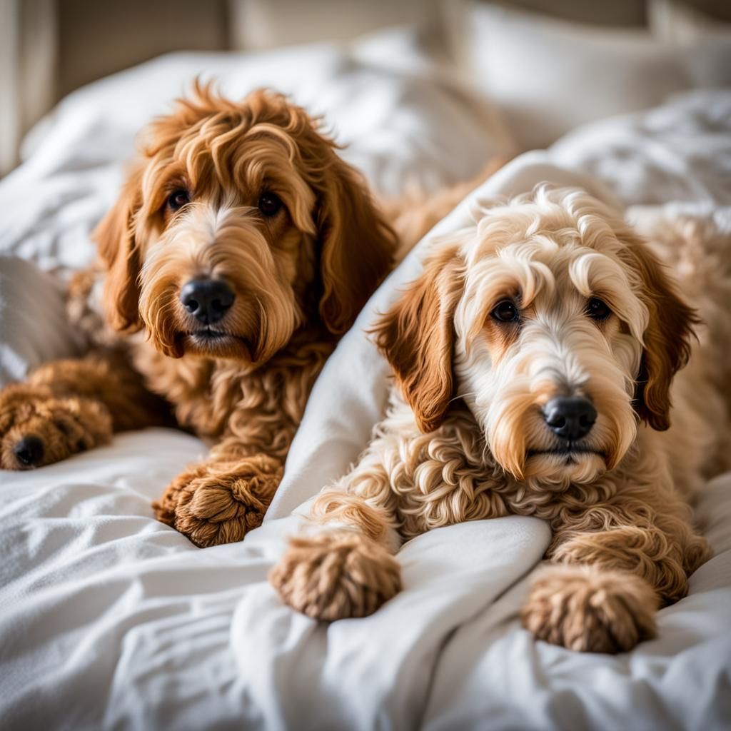 Golden Doodles Snug Under French Doona: Professional Photogr...