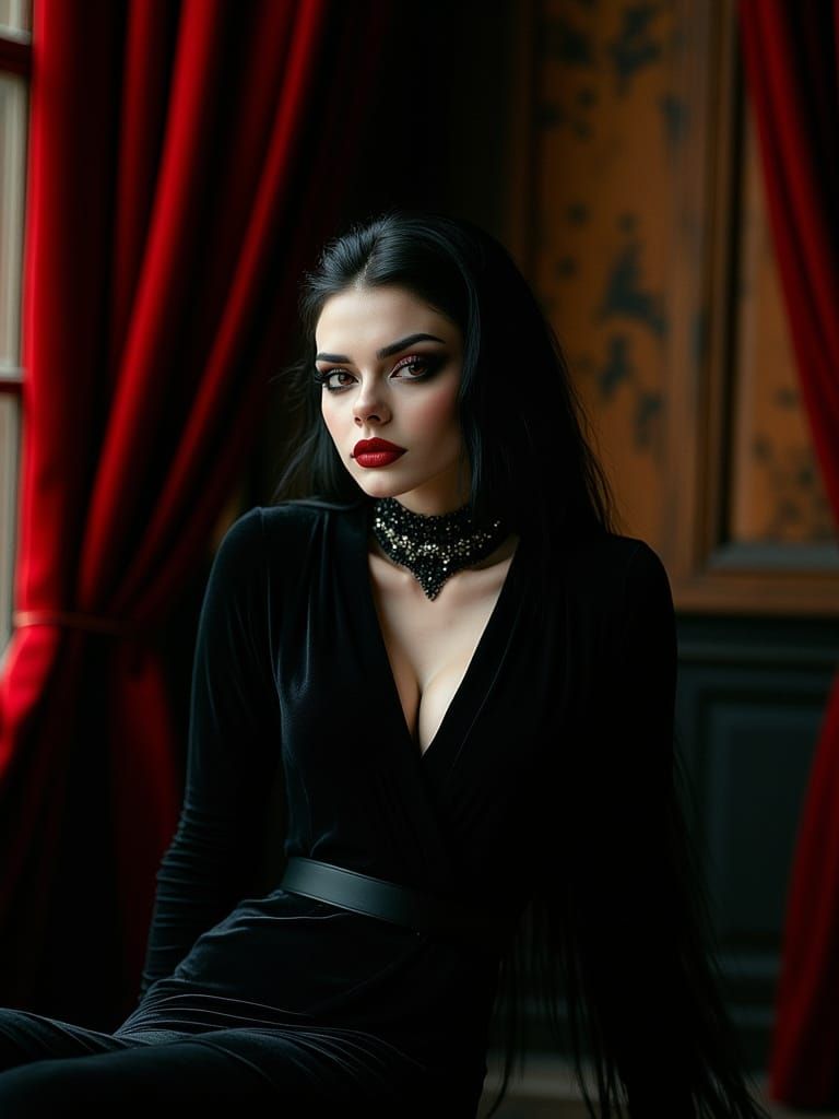Gothic Portrait of Woman in Velvet Gown