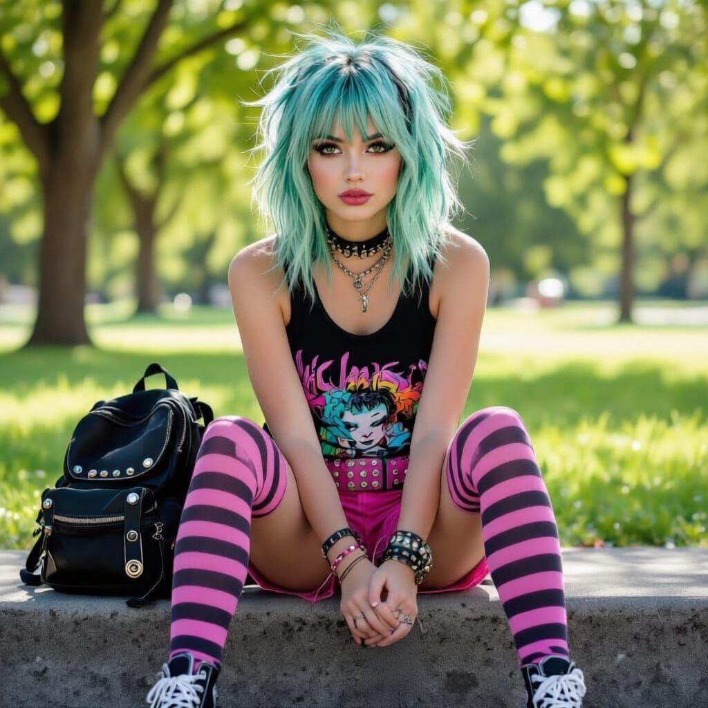 Alternative Scene Girl in Park on Sunny Day