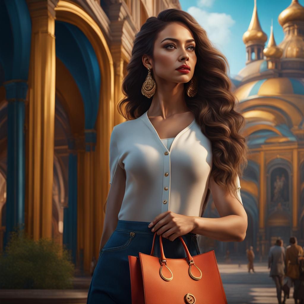 Hyperrealistic Portrait of Lady with Tote Bag