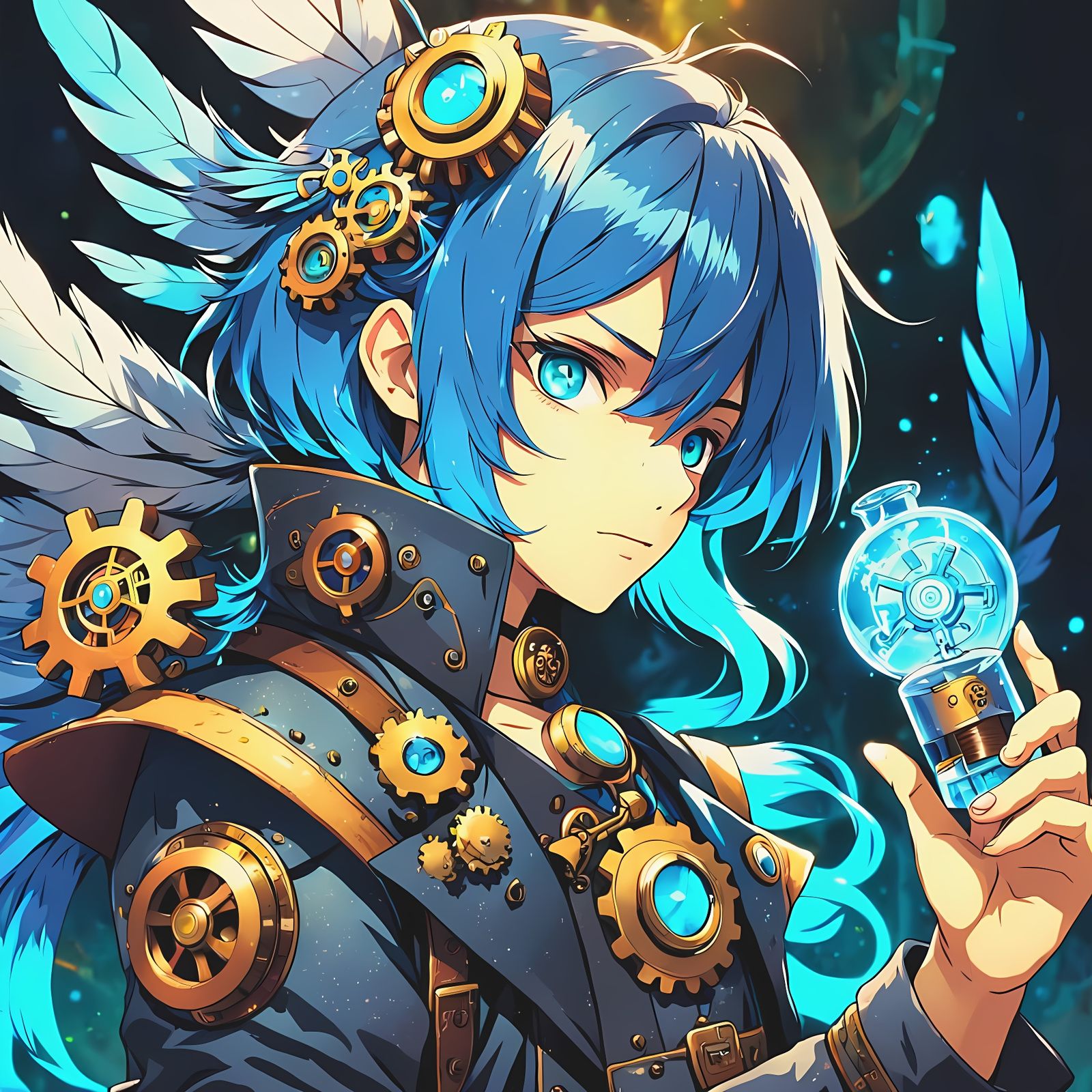 Steampunk Avian Alchemist Portrait with Clockwork Gears