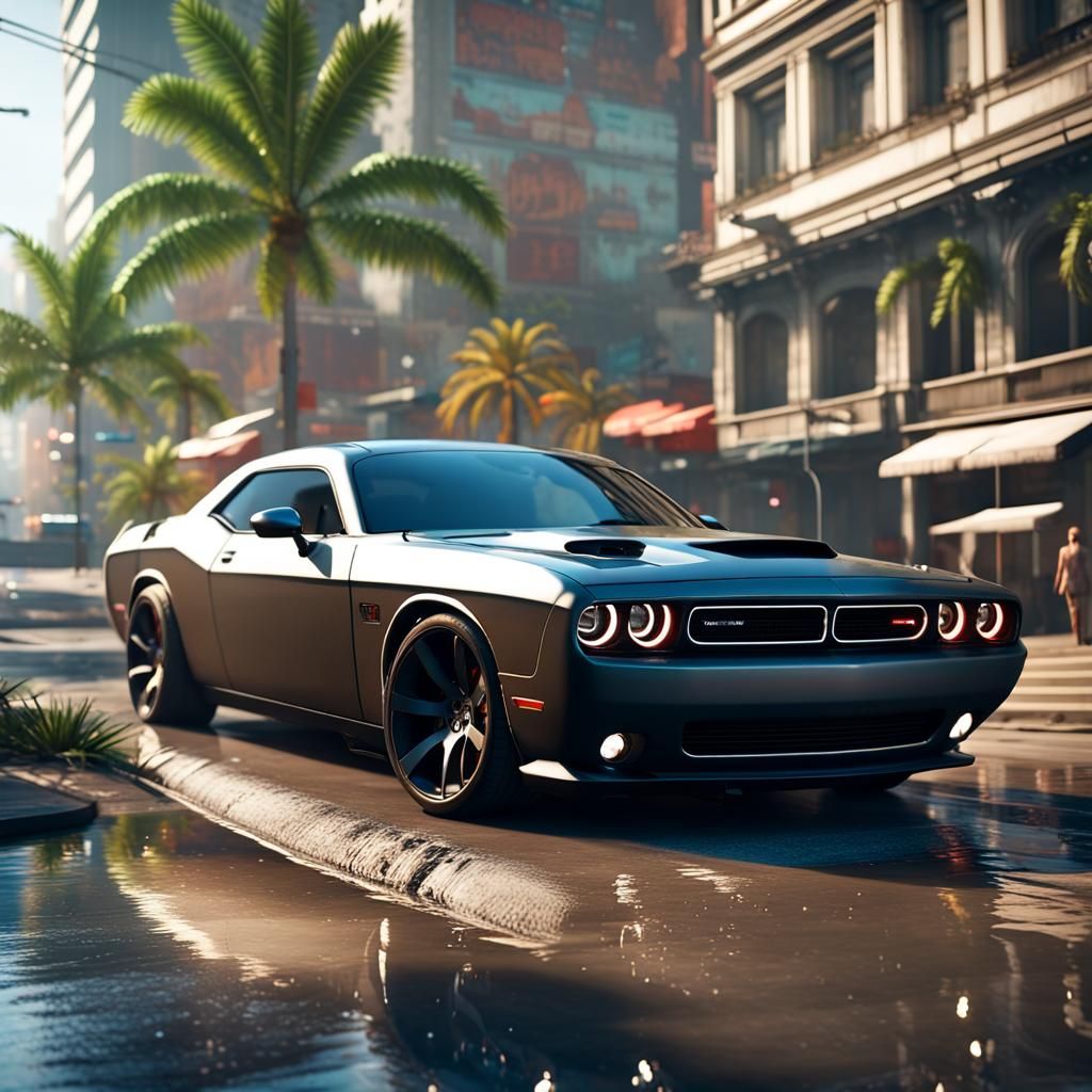 Dodge Challenger in Sunny City: 3D Game Cinematic