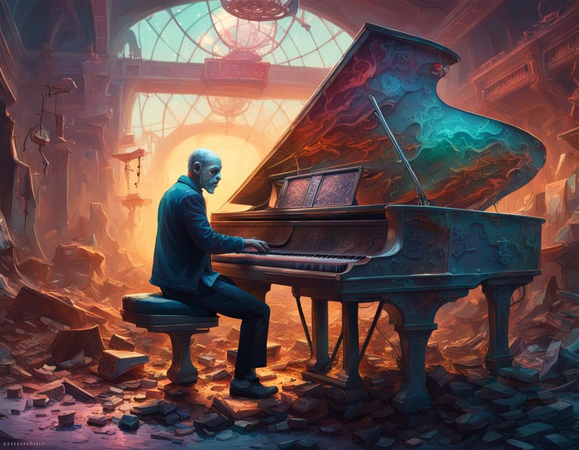Skeletal Pianist in Apocalyptic Amusement Park