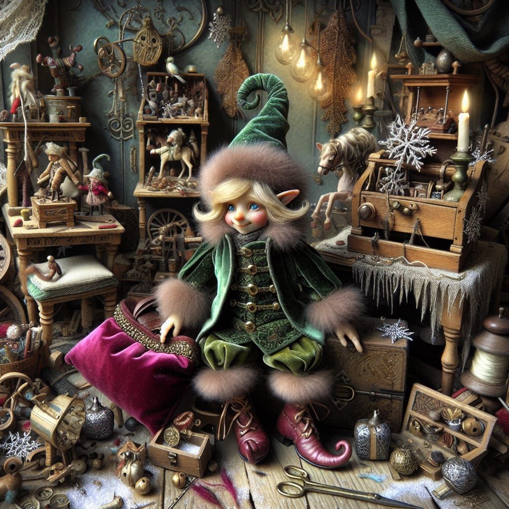 A diminutive, mischievous elf with pointed shoes and a fluff...