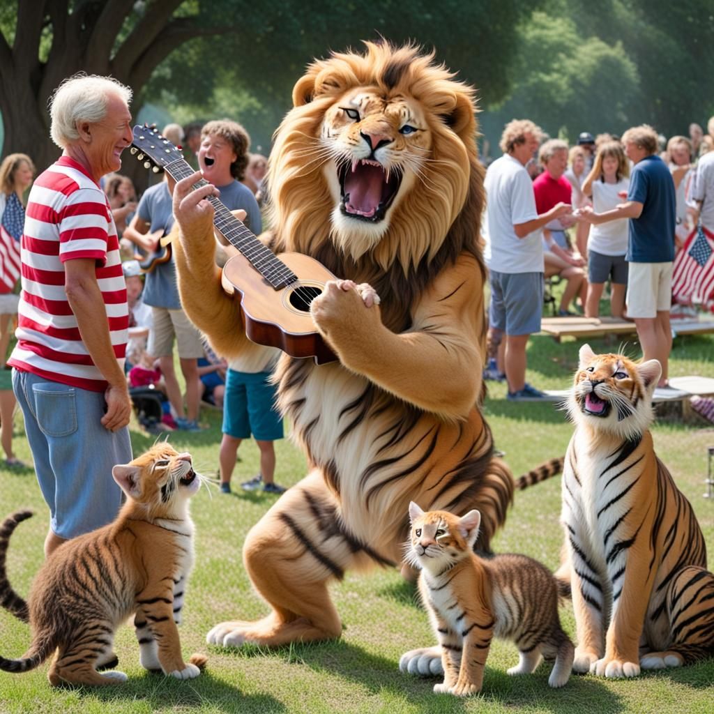 Festive Park Scene with Dancing Animals and Music