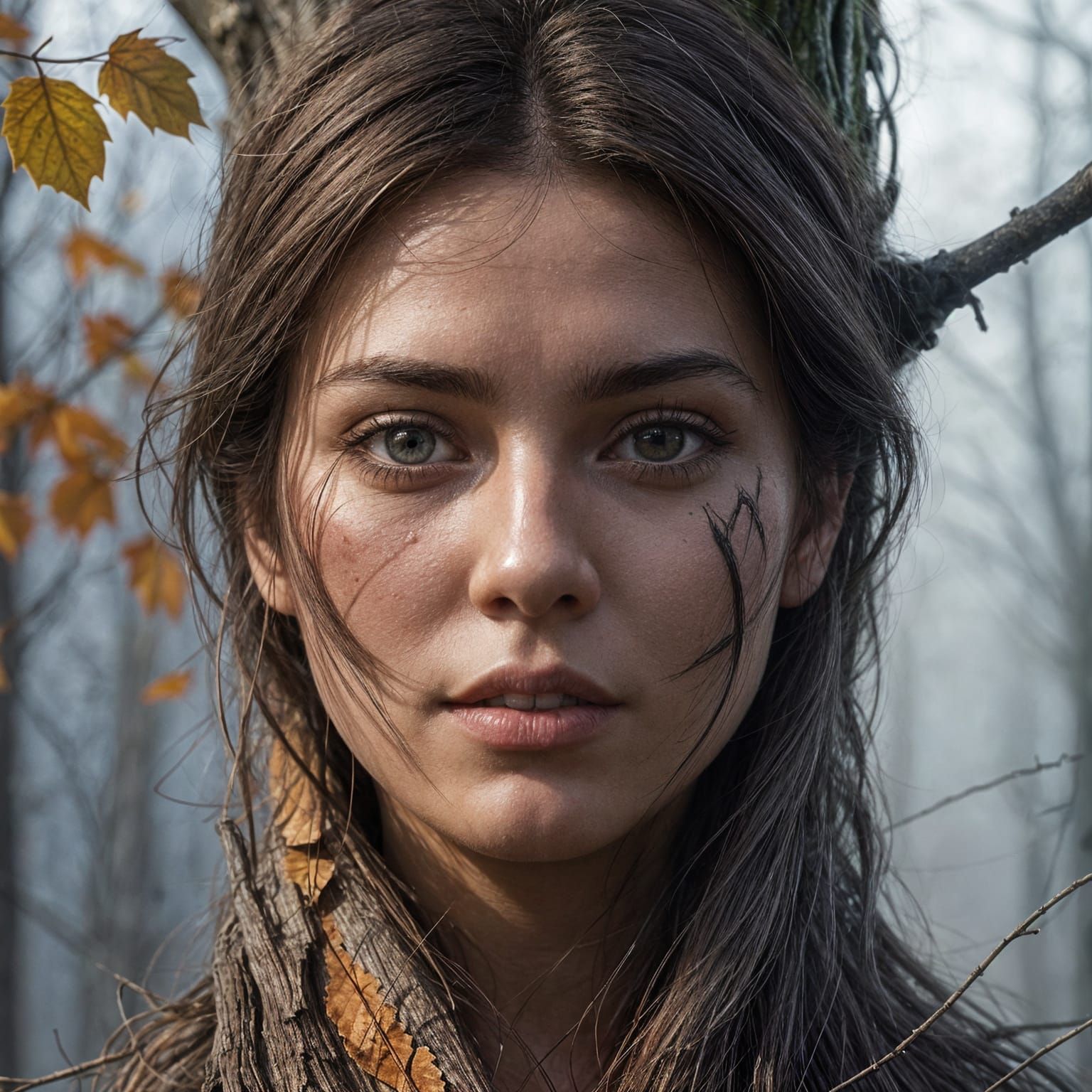 Human Form Blends with Tree Essence in Seasonal Harmony