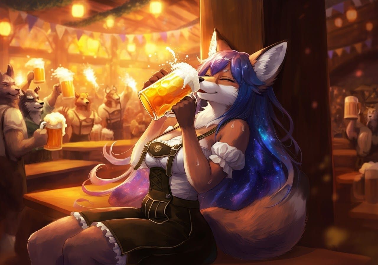 Oktoberfest Fox Girl in Anime Digital Art