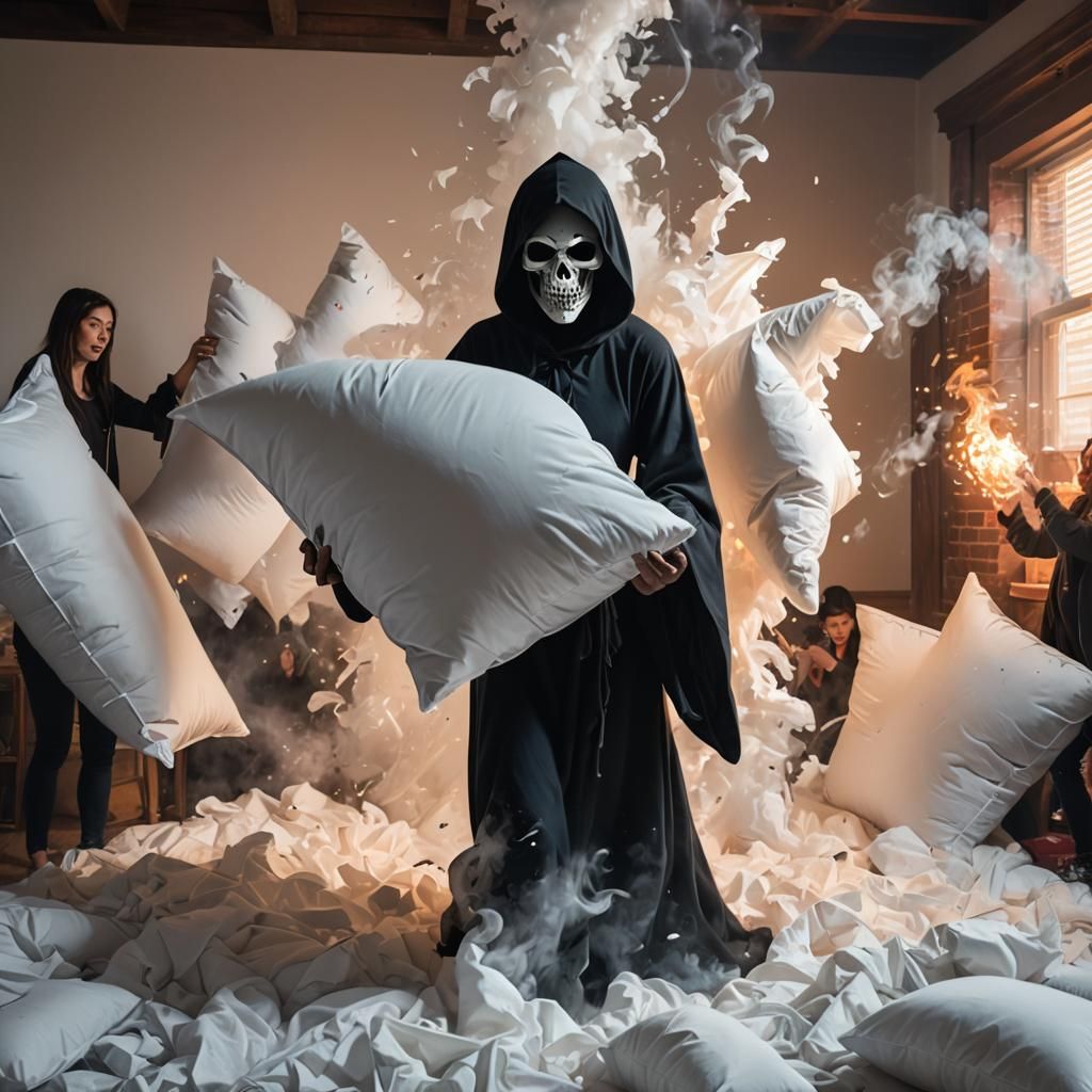 Girl Challenges Grim Reaper to Pillow Fight