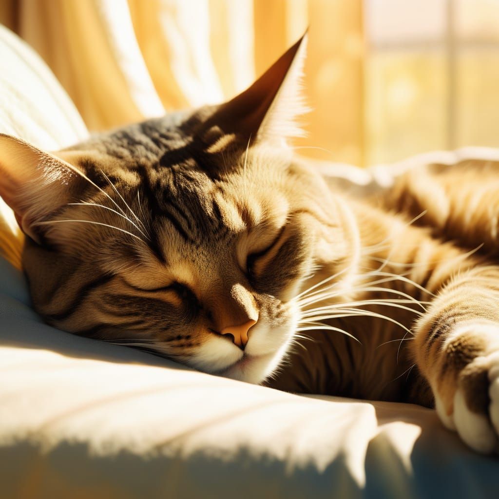 Serene Cat Sleeping in Golden Hour Sunrise Light