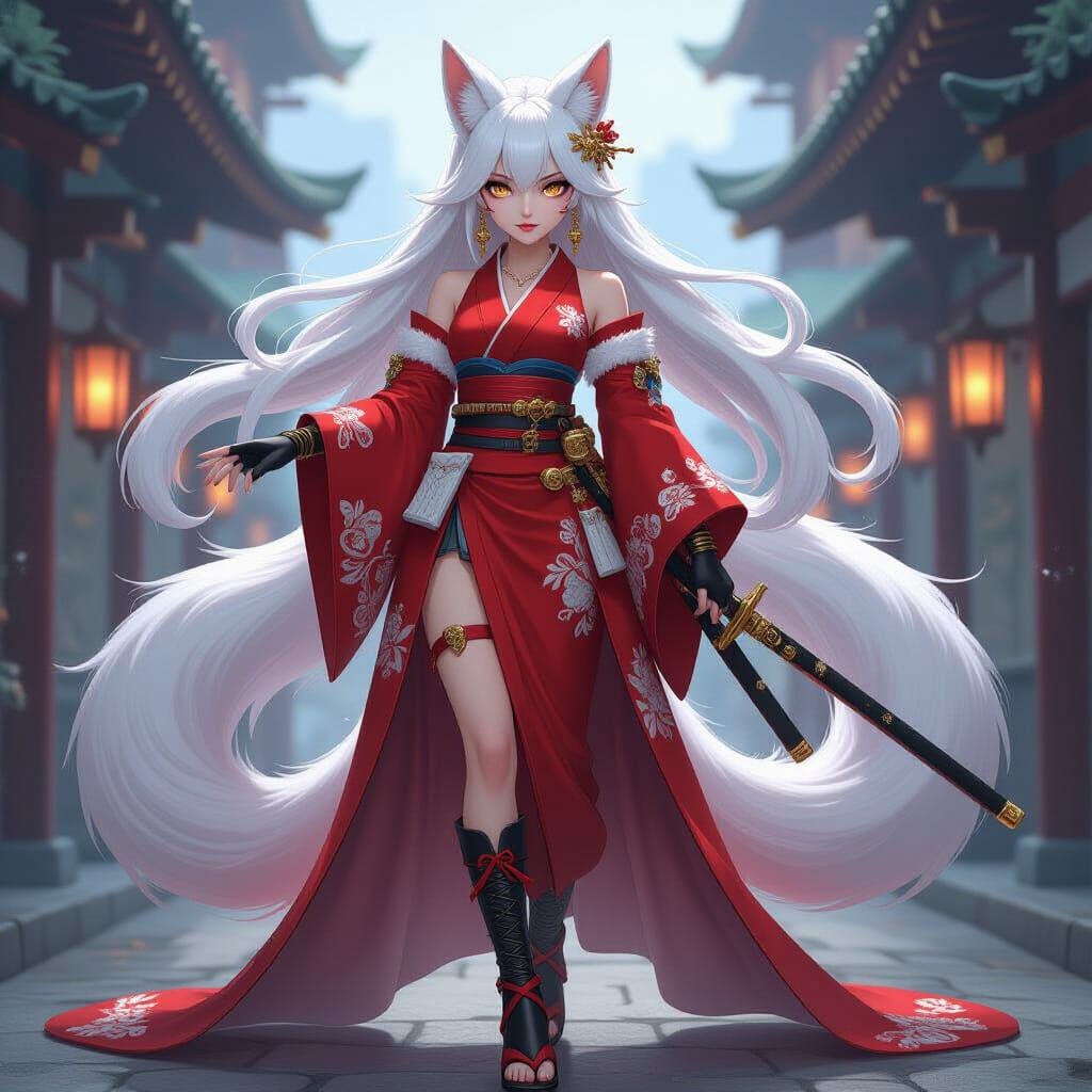 Anime Admiral with Kitsune Ears and Katana