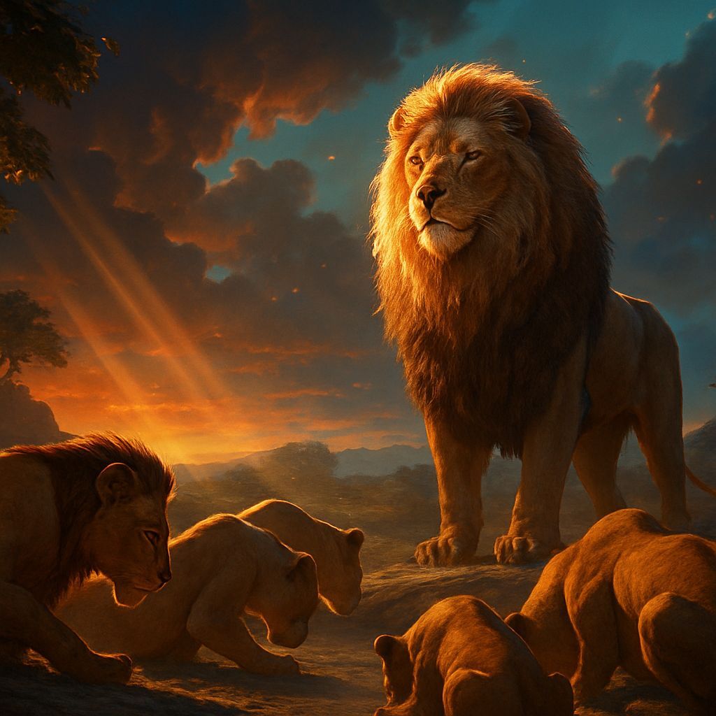 Simba Bows Before Aslan in Disney Style