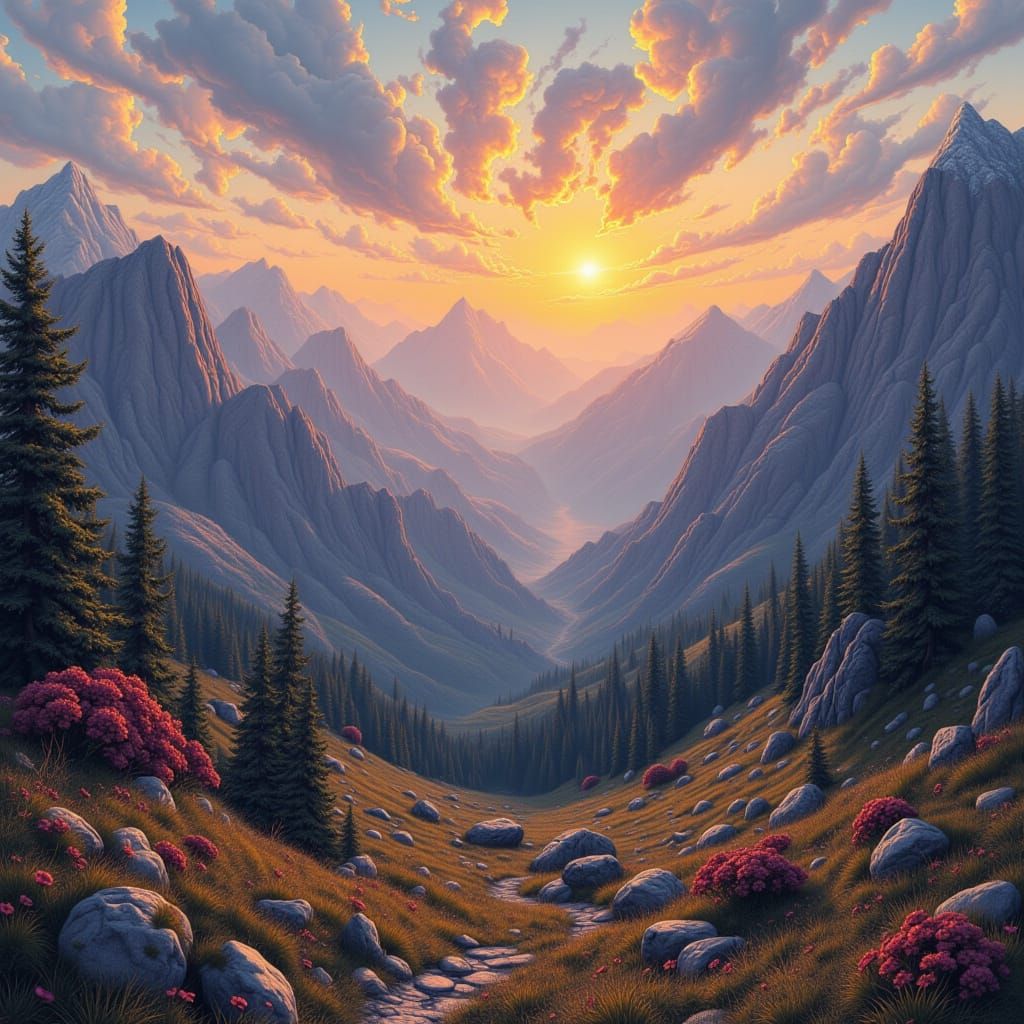 Mountains at Dusk in Classic Landscape Style