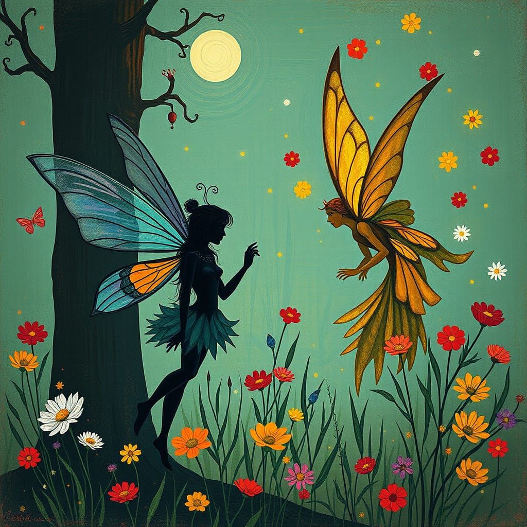 Fairies in Avant-Garde Style of Filonov and Matisse