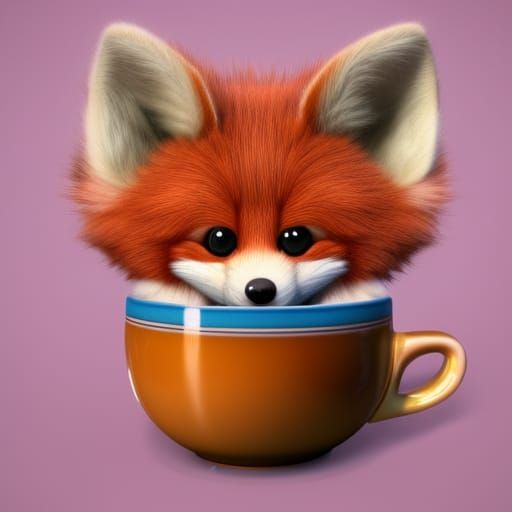 Cute Fox Cub in Teacup: 3D Digital Art
