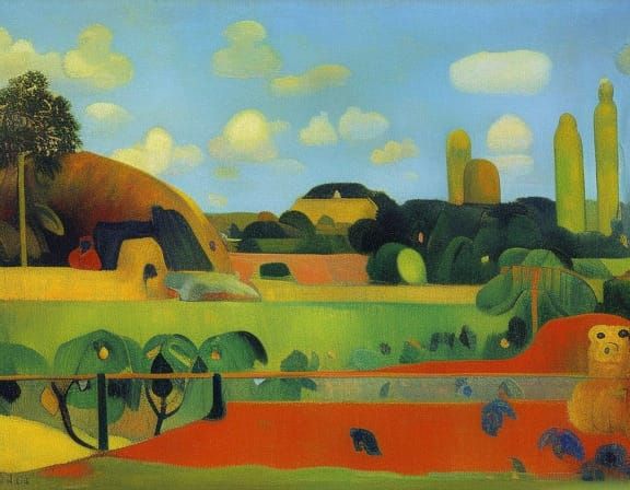 Tropical Landscape Painting in Post-Impressionism Style