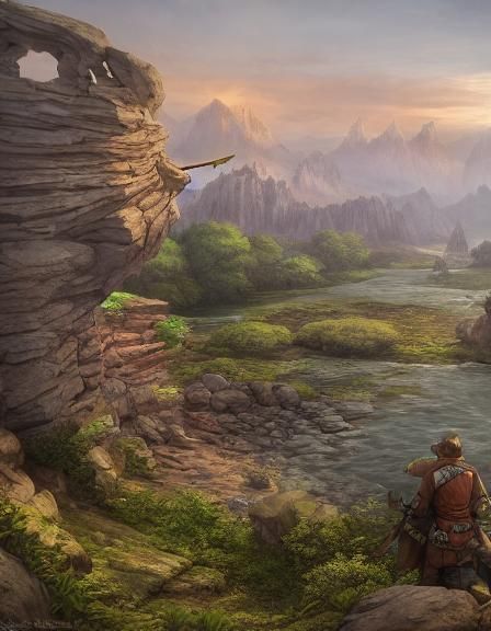 Young Hunter With Slingshot in Fantasy Setting