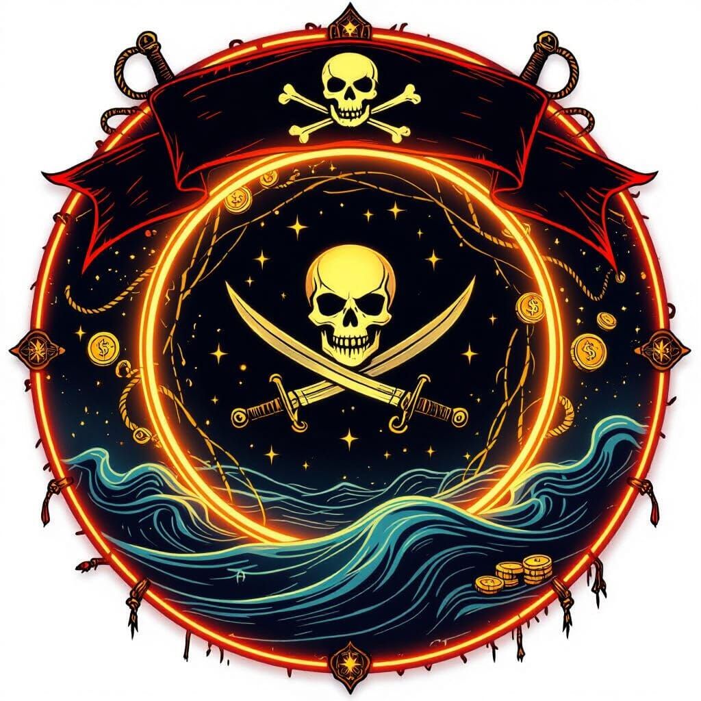 Glowing Pirate Portal with Jolly Roger Banner