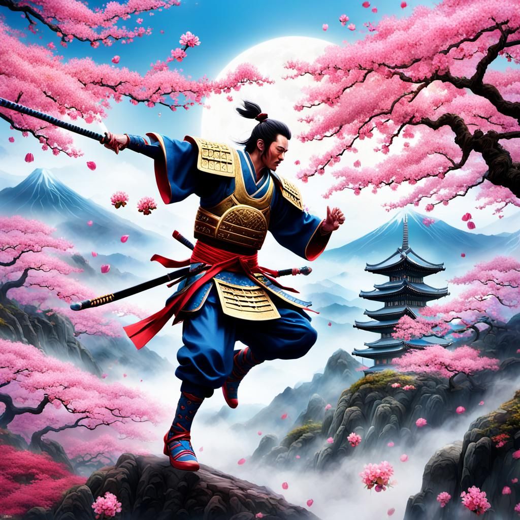 Samurai Banzai Charge in Fantasy Landscape