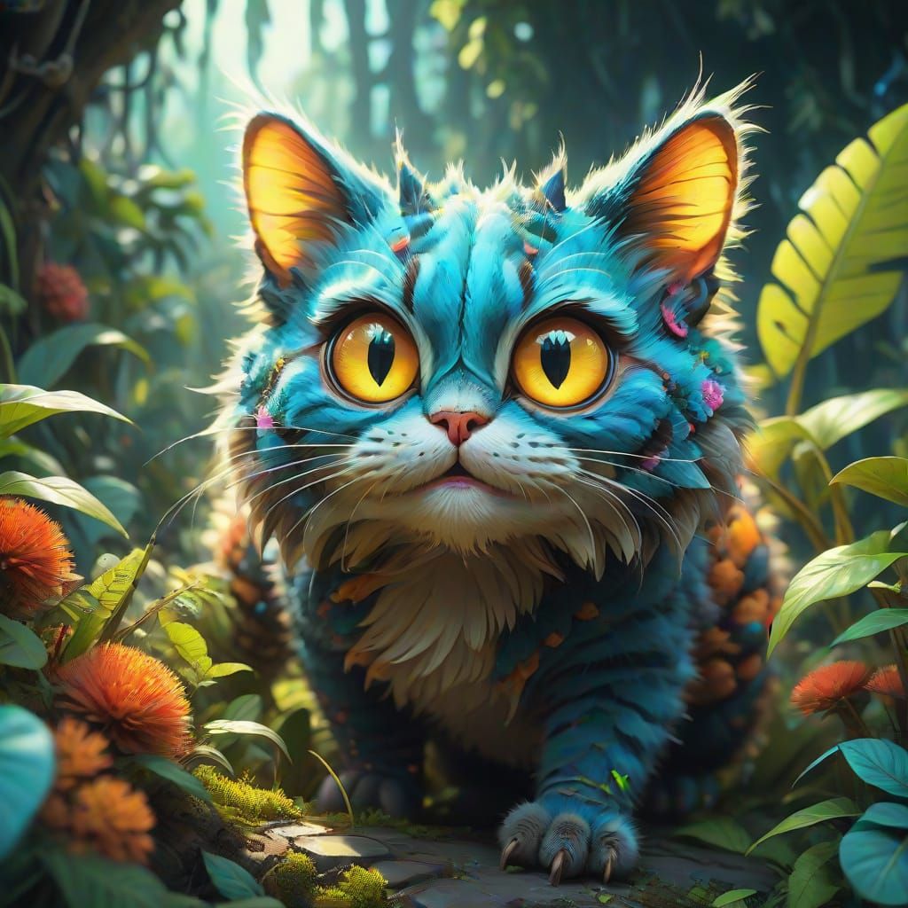 Fuzzy Feline-Caterpillar Hybrid Enchants Vibrant Botanical G...