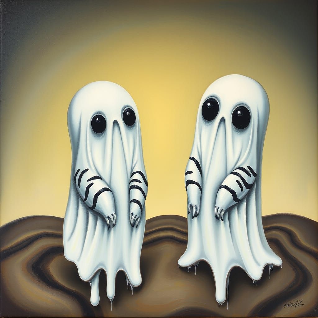 Surreal Melting Ghosts with Zebra Stripes as Oil Painting