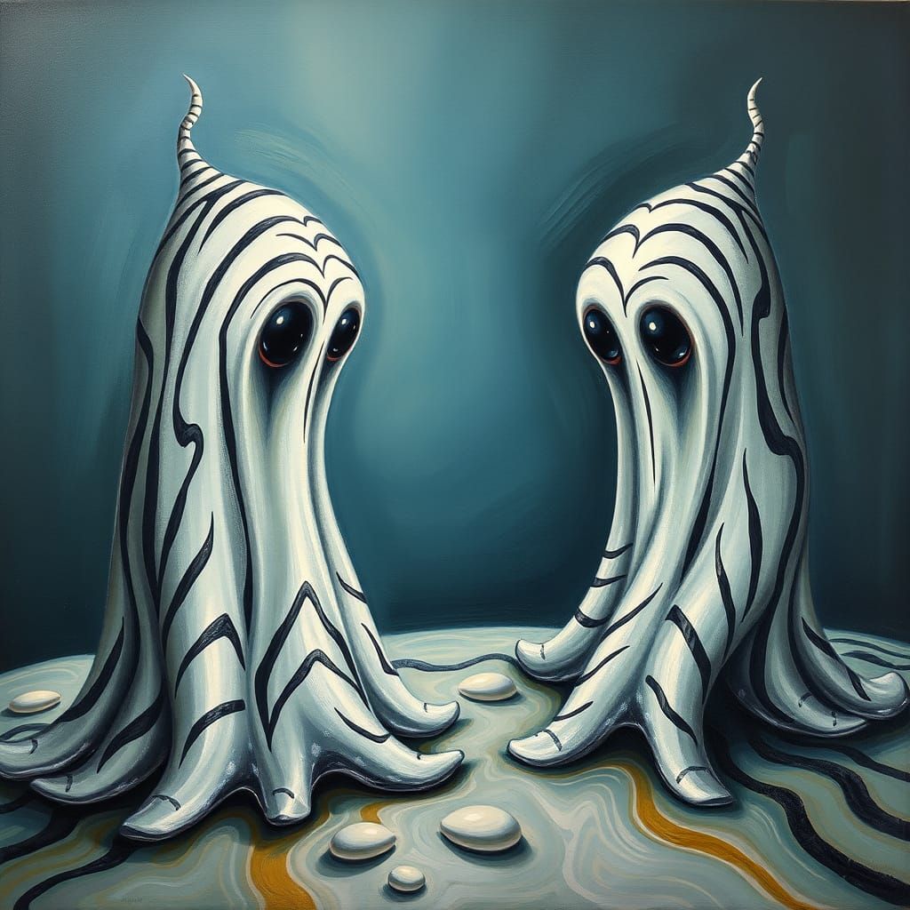 Surreal Zebra Ghosts Melting in Oil Painting Style