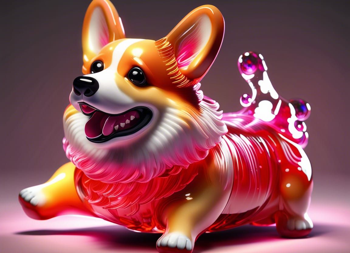 Transparent Glass Corgi with Beaming Smile