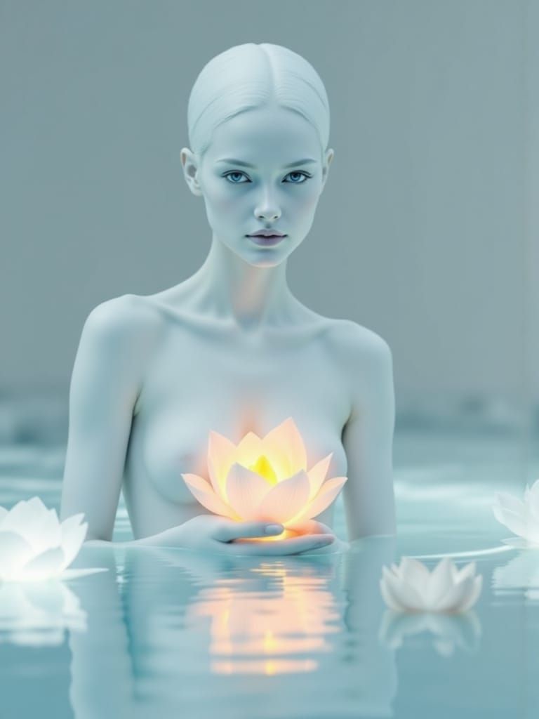 Ethereal Woman with Lotus Flower in Turrell Redon Style