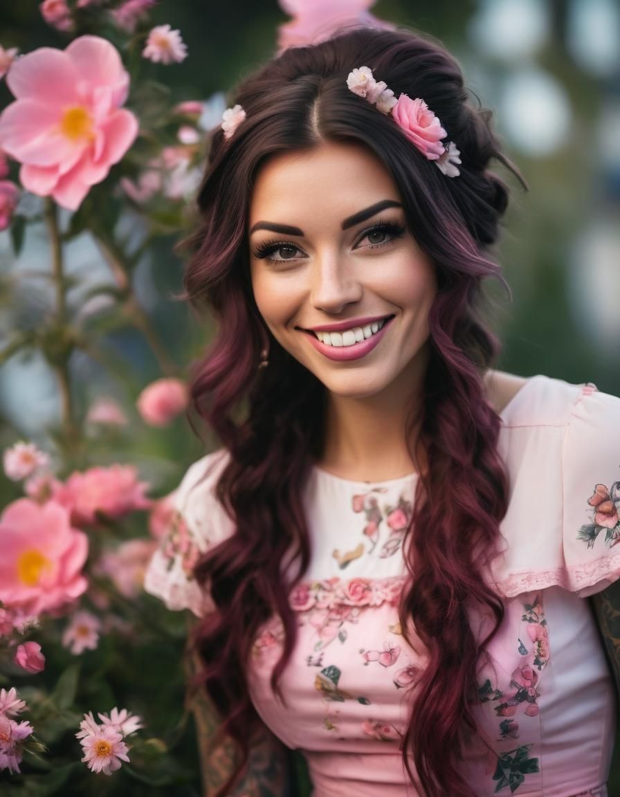 Tattooed Pirate Girl in Pink Dress: Professional Photography