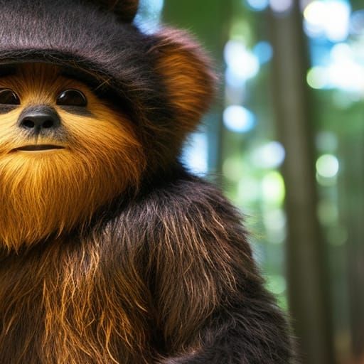 Adorable Ewok on Planet Endor: Detailed Matte Painting
