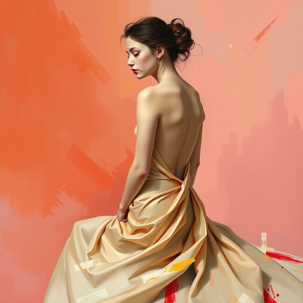 Woman in Flowing Gown: Abstract Expressionist Style