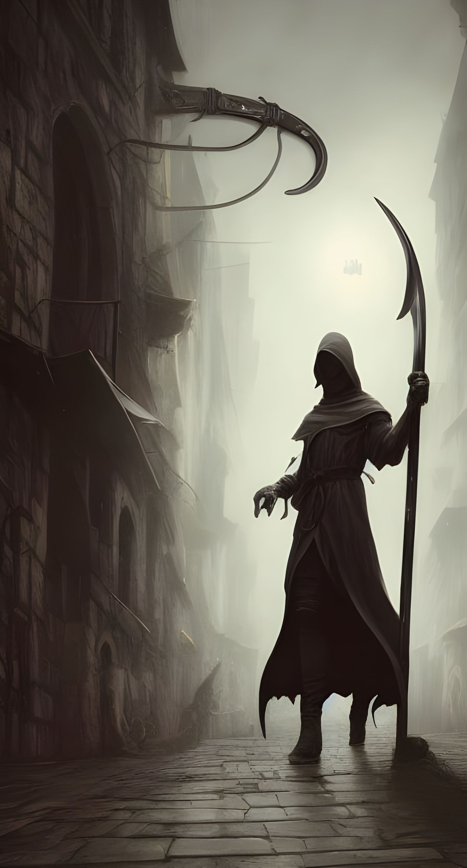 Grim Reaper in Medieval City, Digital Illustration
