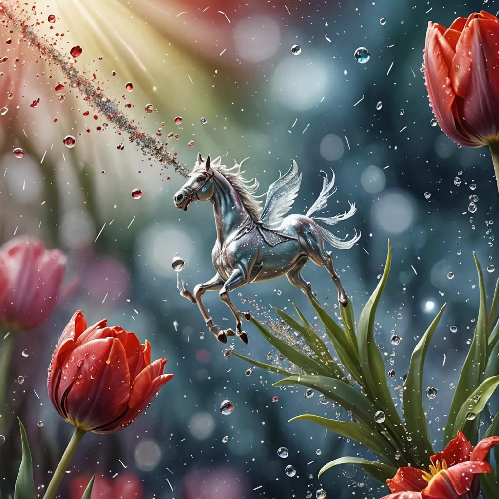 Scarlet Tulip Unleashes Mythical Creatures: Digital Art