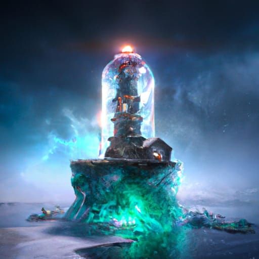 A Lighthouse and Smashing Waves inside a Cylinder Glass