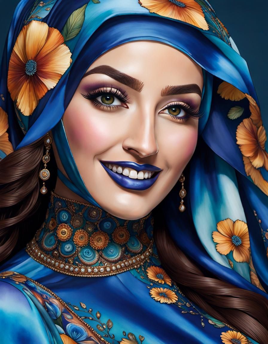 Psychedelic Alcohol Ink Portrait of Woman in Hijab