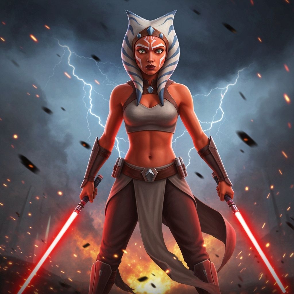 Young Ahsoka Tano in Action with Red Lightsabers