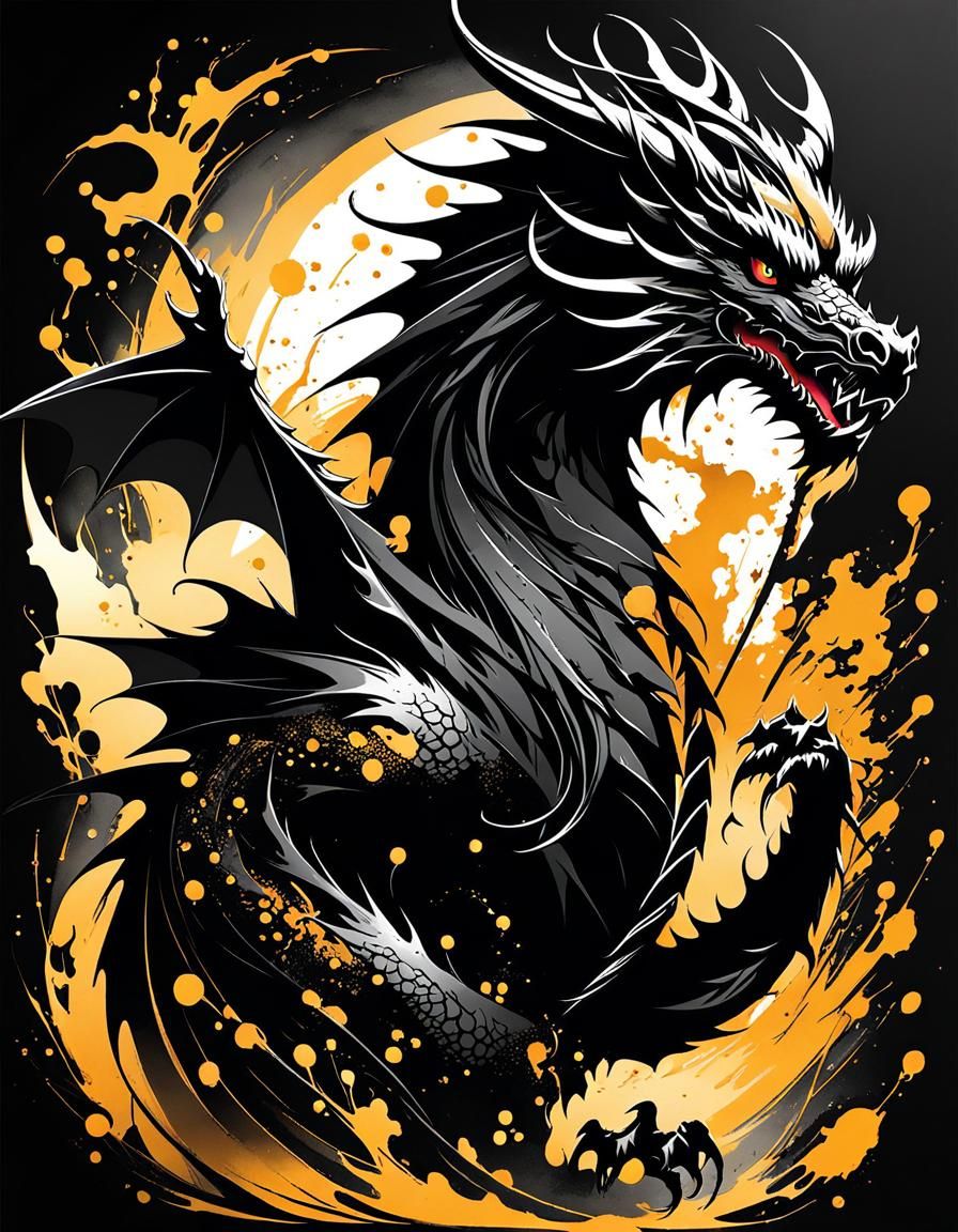 Anime Ink Splatter Dragon