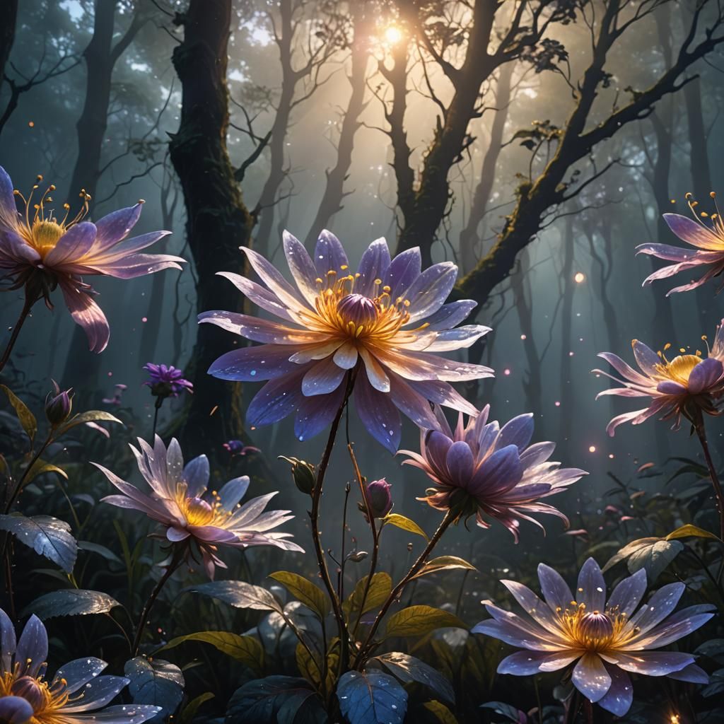Big Flower in Misty Forest, Digital Art