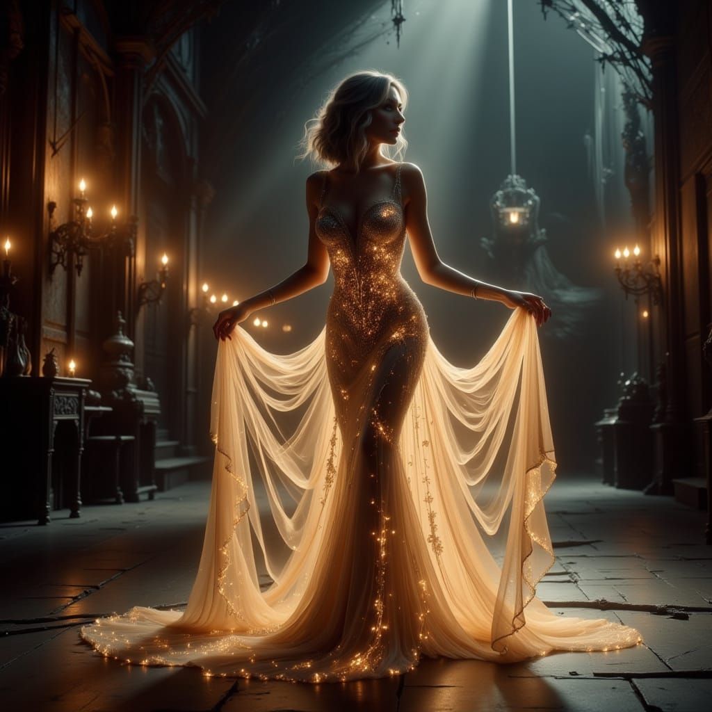 Hyperrealistic Hollywood Glamour: Luminescent Gown Oscar Win...