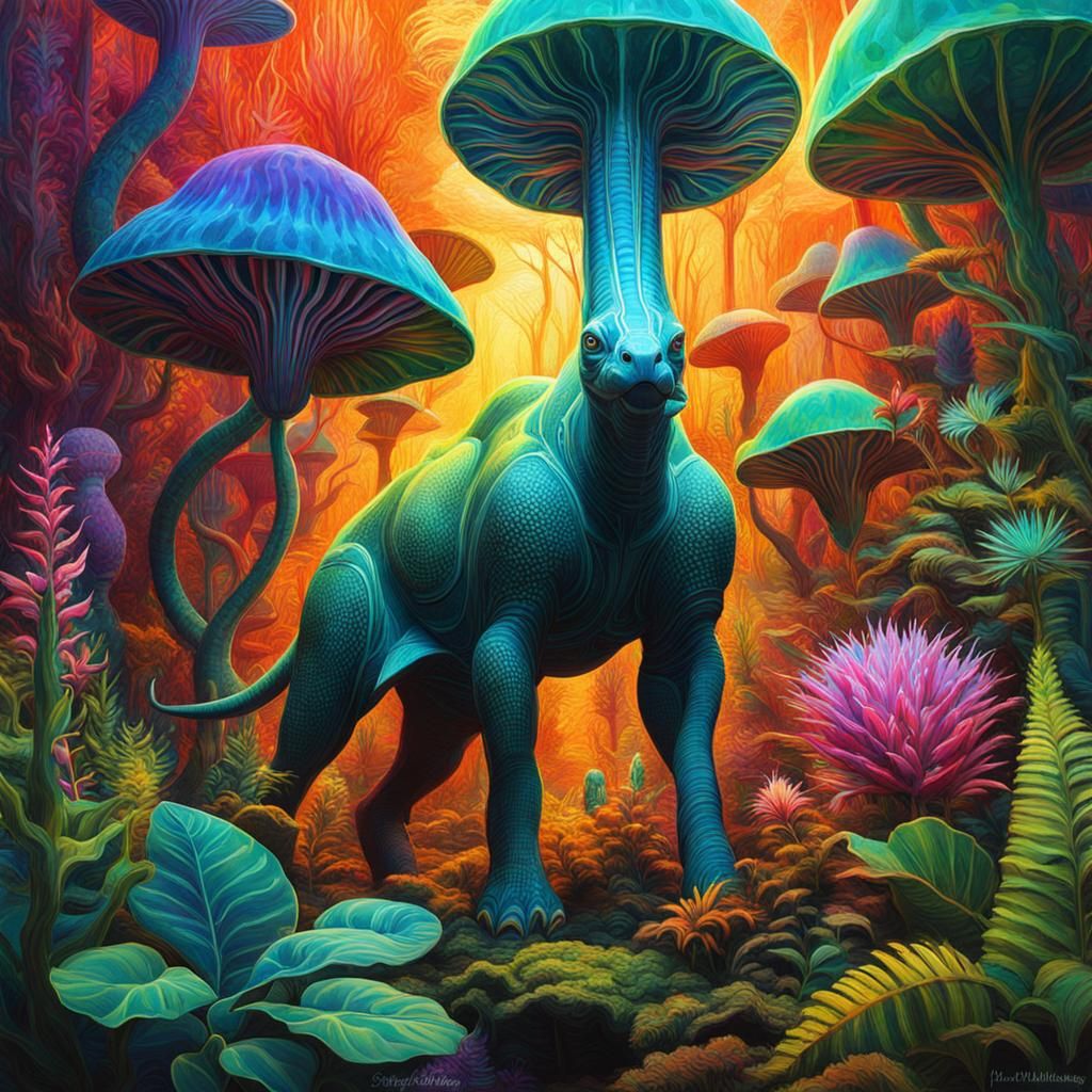 Bioluminescent Hybrid Animal with Plants and Machines